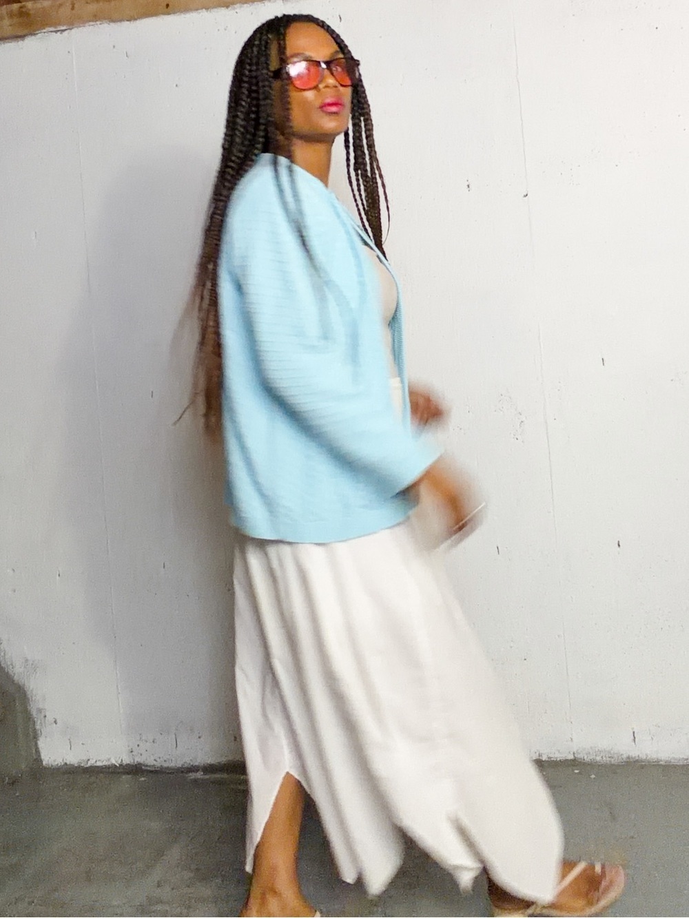 Vintage Light Blue Cable-Knit Button Cardigan, fits M/L - Picture 3 of 10